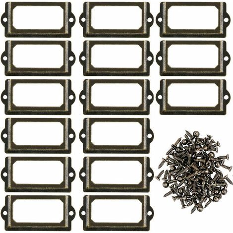 Lot de 30 supports d'étiquettes en métal pour meubles, tiroirs, armoires, cartes, plaques nominatives, cadres avec vis pour bureau, bibliothèque, étagère, bronze, M 70 x 33 mm (1/5)