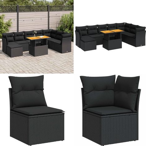 vidaXL Salon de jardin 9 pcs avec coussins noir résine tressée (1/5)