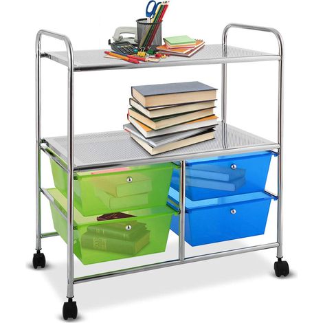 COSTWAY Badrollwagen Schubladen Kuechenwagen Rollwagen Rollcontainer Haushaltswagen Mobiler Aufbewahrungswagen Frisierwagen Beistellwagen mit Rollen Badtrolley 62 x 37 x74cm (1/5)