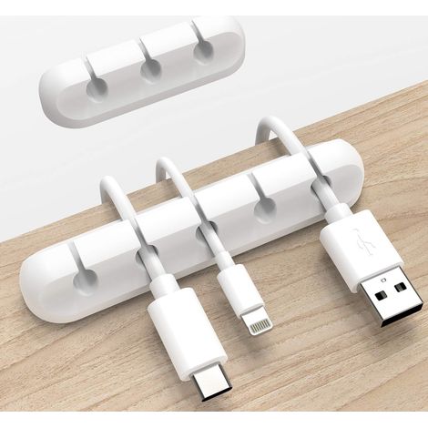 Set di 2 clip per cavi bianche, organizer per cavi, clip per cavi USB, fascette per cavi per ufficio, auto e (5 e 3-AquaForge) (1/5)