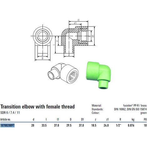 Gomito filettato femmina a saldare FUSIOTHERM ø 20X1/2"F 1070020097