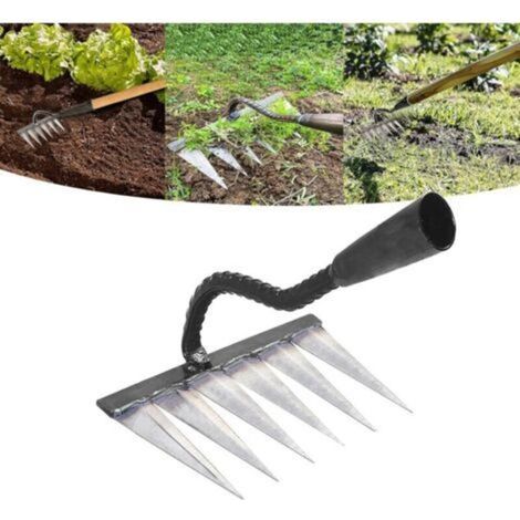 Garden Rake - Traditional Carbon Steel Rake, Leaf Rake, Lawn Rake for Garden, Teeth Rake, for Weeding/Detangling/Sowing 6 Steel Teeth (Without Stick) (1/4)