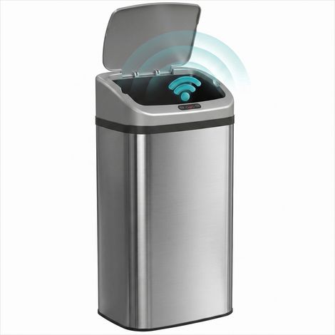 Poubelle 48L avec capteur design argenté acier inoxydable (1/5)