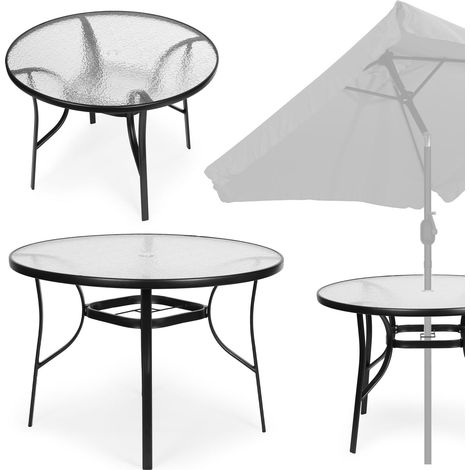 Runder Gartentisch 80 cm, für Terrasse, Garten, Balkon, gehärtetes Glas, Schirmloch, MultiGarden