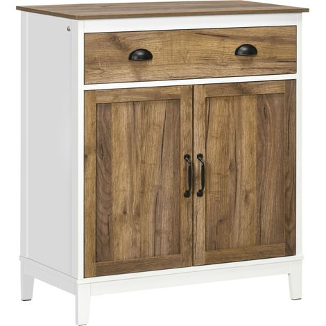 Mobile Multiuso in Truciolato con Armadietto e Cassetto in Stile Rustico, 78.5x39x89.4cm, Bianco