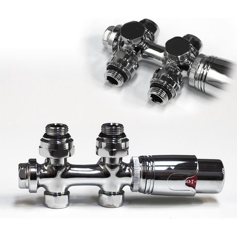 WITEN&NOCK Multiblock Set Hahnblock Heizkörperventile Nabenabstand 50 mm Mittelanschluss Armatur Eck- und Durchgangsform chrom