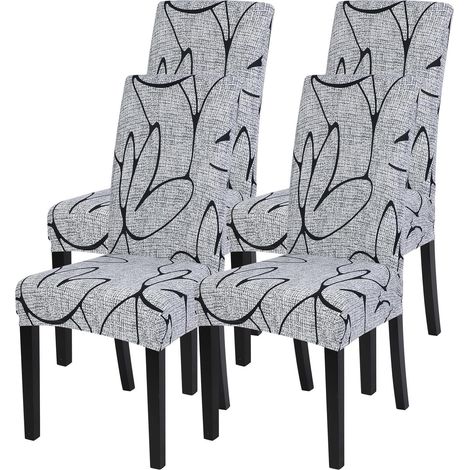 Esszimmer Stuhlbezüge 4er Set, Dehnbare Bedruckte Parsonstuhl Hussen, Abnehmbare Waschbare Stuhlschoner für Esszimmer, Hotel, Zeremonie (Grau Lotuses, 4 Stück) (1/5)