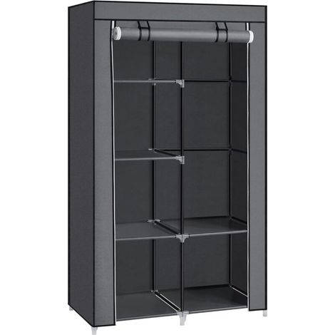 Armadio, guardaroba, 1 asta appendiabiti, 6 ripiani, tessuto non tessuto, struttura in metallo, 45 x 88 x 168 cm, per camera da letto, corridoio, spogliatoio, grigio (1/4)