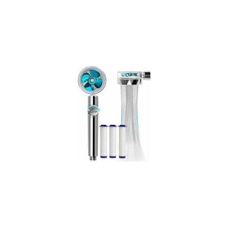 Pommeau de Douche anti calcaire economie deau, Pommeau de Douche Helice Haute Pression Pivotant à 360 °, Filtre à Trois Niveaux Système de Filtrage avec,3 Coton PP Remplaçable， bleu (1/4)