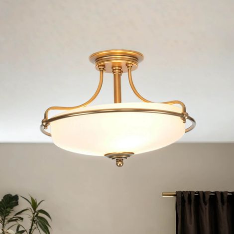 Deckenleuchte Creme Messing E27 Glas Metall Jugendstil Deckenlampe Wohnzimmer Esszimmer