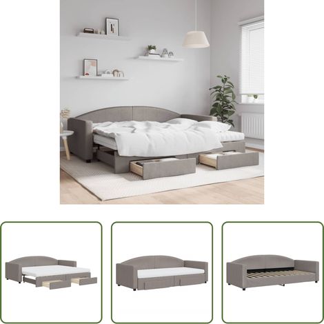 vidaXL Sofa-Bett - Tagesbett Ausziehbar mit Schubladen Taupe 90x200 cm Stoff (1/5)