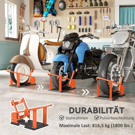 Support moto avant pour roue 15-21", 381-533,4 mm, béquille réglable levage 816,5 kg, orange (1/5)