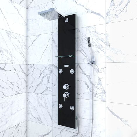 colonne de douche a hydromassage - 22x125cm - en verre trempe + buses hydromassantes - epsilon black