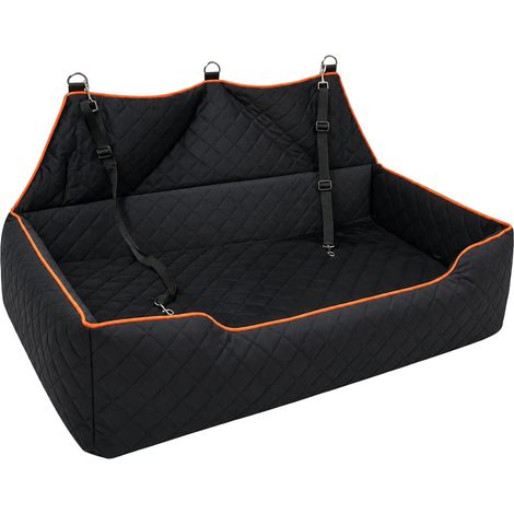 Siège auto pour chien banquette arrière coffre 110 x 50 x 20 cm rembourré orthopédique protection véhicule en velours noir (1/4)