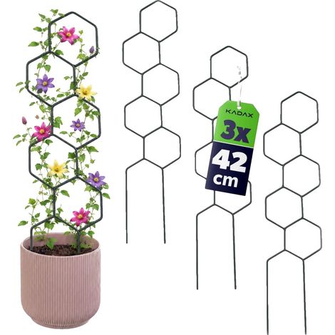 Soporte para plantas, de metal, forma hexagonal, compatible con varias macetas, juego de 3 soportes, proporciona estabilidad para plantas trepadoras. (1/5)