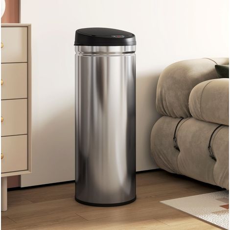 Papelera de sensor 50 L acero inoxidable plata OKMYHOME (1/4)
