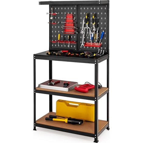 Costway – Établi modulable avec 3 étagères – Structure en acier renforcé – 2 panneaux perforés avec 13 accessoires – Dimensions 81 x 41 x 155 cm (1/5)