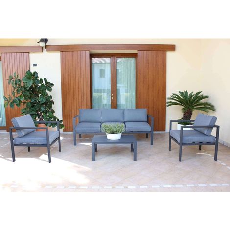 Salotto da giardino 5 posti con struttura in alluminio divano poltrone e tavolino Eracle -  Black
