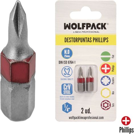 Inserti per cacciavite esagonali lunghi Phillips n. 0 in acciaio al cromo vanadio S2 (confezione blister da 2 pezzi) (1/5)