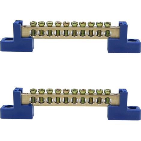 Lot de 2 rails de collecte de terre, bornier à 10 broches, bleu isolé avec vis pour boîtes de distribution et boîtes à fusibles (1/5)