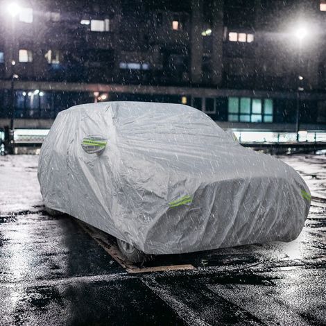 Weatherproof tarpaulin for vehicles car cover with zipper door 483 x 191 x 153 cm silver (1/5)
