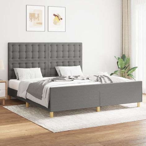 Lit double pour adulte avec tête de lit - Cadre de lit Gris foncé 160 x 200 cm Tissu BV671750 - BonneVie (1/5)