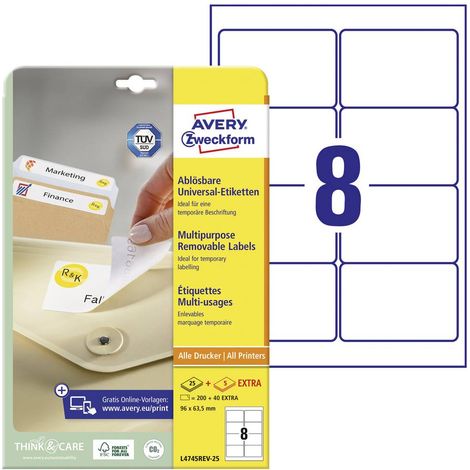 Etiquette universelles Avery-Zweckform 96 x 63.5 mm papier blanc 240 pc(s) décollable (1/4)