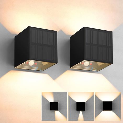 2 Pièces Applique Murale Exterieur Solaire, Lampe Solaire Murale avec Détecteur de Mouvement 3000K IP65 Étanche 3 Mode Lampe Solaire Exterieur Angle de Faisceau Réglable pour Mur Patio Jardin Clôtures (1/5)