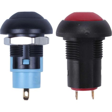 Lot de 2 interrupteurs à bouton-poussoir étanches marche/arrêt à verrouillage SPST 2A IP67, 12 mm, rouge et noir. (1/5)