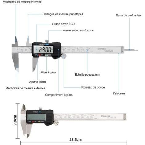 NALOOKAMIC  Pied a Coulisse, Pied Coulisse Digital 150mm Acier Inoxydable Grand cran LCD Prcision Rglable 0.01mm, mm/inch conversion, Rsiste aux Eclaboussures, Mesure de l\\'industrie domestique