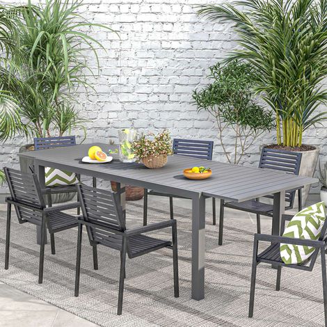 Mesa de Comedor Exterior Mesa de Terraza para 6 -8 Personas con Marco de Aluminio 180/240x94x73 cm Gris Oscuro (1/5)