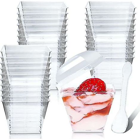 Lot de 50 gobelets à dessert en plastique de 200 ml, Pour le dessert Réutilisables pour mousse,le pudding,la glace Pour buffets, les desserts (1/5)