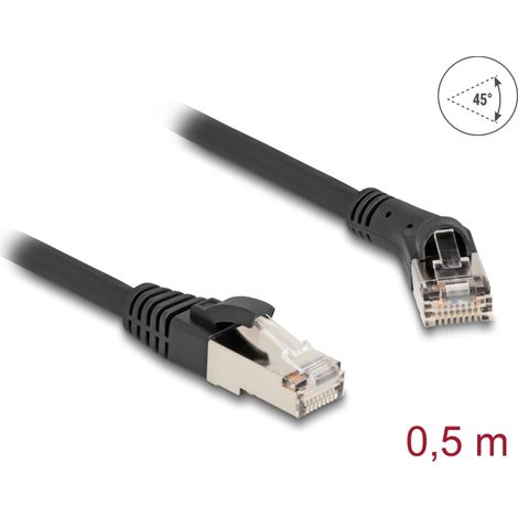 Delock Cable de red RJ45 Cat.8.1 S/FTP macho 45Â° en Ã¡ngulo recto a macho recto hasta 40 Gbps 0,5 m negro