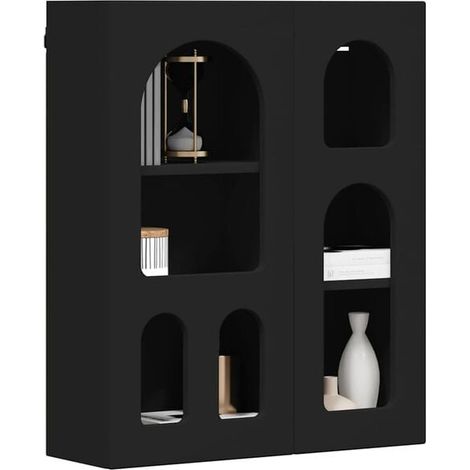 Meuble de Rangement Mural Suspendu ELST, Placard de Stockage Noir en Bois d'Ingénierie, Armoire Murale 59 x 20 x 71,5 cm pour Salon, Salle de Bain ou Entrée (1/5)