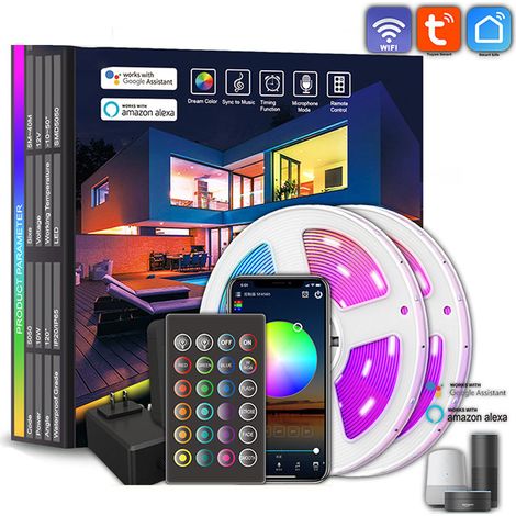Bande LED RGB basse tension - Kit LED intelligent, étanche, contrôlable à distance et via application, 5 m/10 m, intensité variable