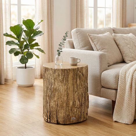 Table d'appoint aspect souche d'arbre, pieds réglables, 37 cm x 37 cm x 43 cm, brun béton (1/5)