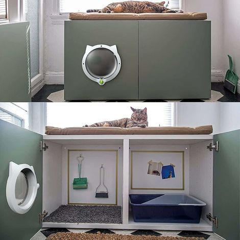 Chatière pour animaux de compagnie, chatière à verrouillage à 4 voies, pour portes intérieures et extérieures, installation sur porte et mur (1/3)