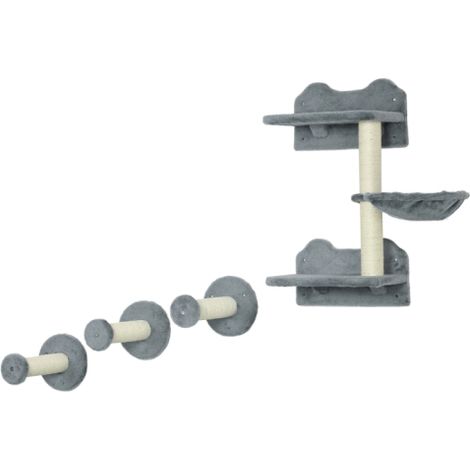 4 Piece Wall-Mounted Cat Tree with Scratching Post for Indoor Cats - Grey Cat Shelf Set (1/5)