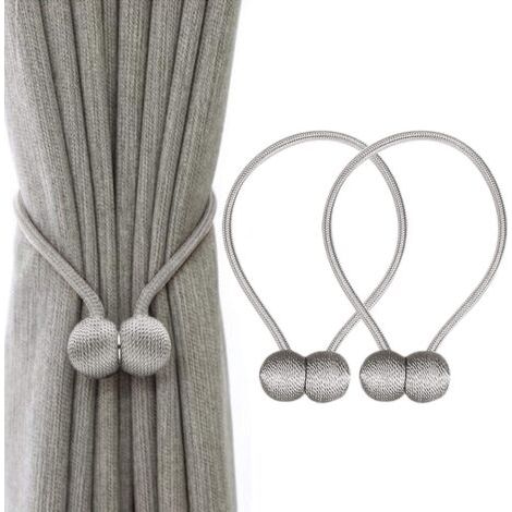 Pinces à cravate pour rideaux VS attaches magnétiques fortes pour rideaux décoratifs de maison et de bureau, clips de fixation tressés de style européen, 1 paire (gris) (1/5)