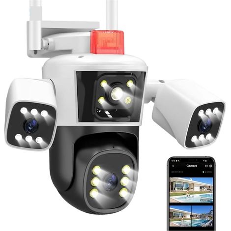 Caméra de sécurité à Domicile Caméra IP 12MP 6K à Trois objectifs, Vue panoramique extérieure, PTZ, Protection de sécurité Intelligente, caméras de Surveillance de Rue(6K Cam Add 64G) (1/5)