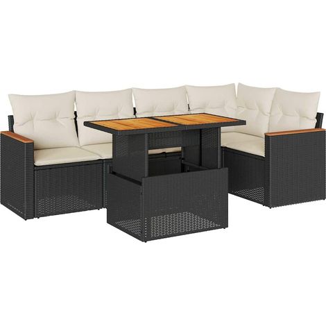 Maison Exclusive - Set Divano da Giardino 6 pz con Cuscini Nero Polyrattan Acacia (1/5)
