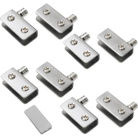 Glass Door Hinge 90 Degree Pivot No Drilling 304 Stainless Steel Glass Door Hinges for Glass 5-8mm Thick, Silver (Pack of 8) (1/5)