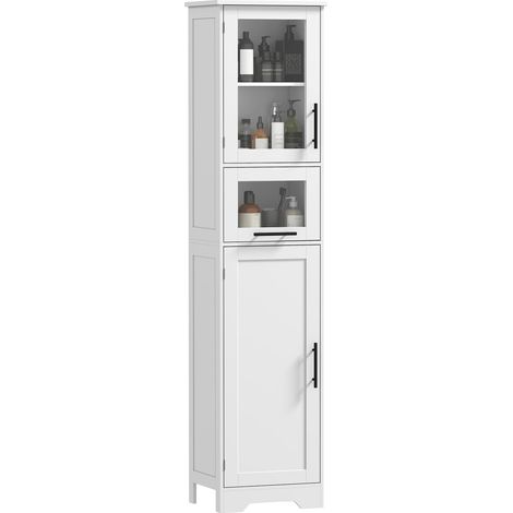 Meuble Colonne Salle de Bain à Porte Vitrée 40 x 31 x 170 cm Blanc (1/5)