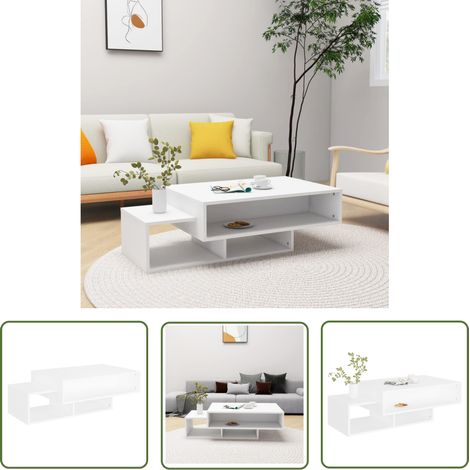 The Living Store Table basse Blanc 105x55x32 cm Bois d’ingénierie - Table Basse Blanche - Meuble Salle Séjour - Table D'appoint - Rangement Intérieur - Design Moderne (1/5)