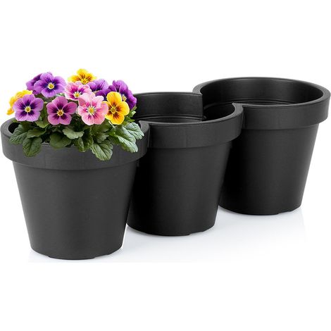Vaso da giardino triplo in plastica, nero, 39,5 cm