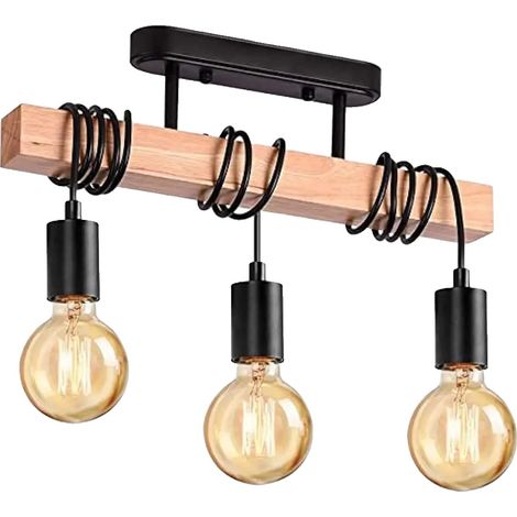 Chandelier, Pendentif en Bois Industriel, Hauteur Ajustable, 64244-3, Pas d'ampoule (E27) (1/2)