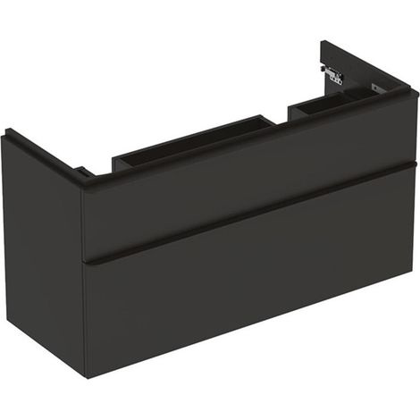 Meuble bas Geberit Smyle Square pour lavabo double,avec deux tiroirs: Largeur 118.4cm, Hauteur 61.7cm, Profondeur 47cm, gris velouté / laqué mat, gris velouté / thermopoudré mat