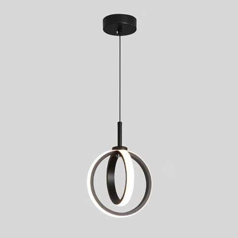 Suspension à 2 Anneaux, Lampe Suspendue en métal Noir avec Abat-Jour en Silicone, suspensions de Chevet Rondes, Lustre LED Moderne - 20W - 3 Modes de Couleur, Lampes au Design Minimaliste (1/5)