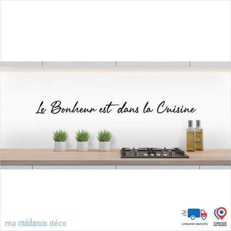 Crédence : Le bonheur est dans la cuisine 1 - Couleur noir - Alu composite - 60 - 120 (1/3)