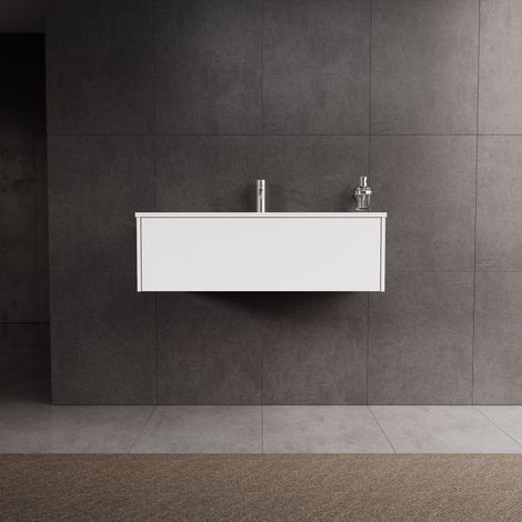 Inda - Badezimmerschrank mit 1 Schublade L.100 und glänzendem Waschbecken / Glänzendes Weiß – diamante